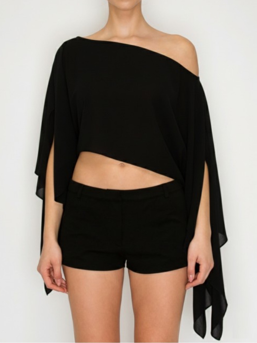 NWT ONE-SHOULDER DRAPE CROP TOP BLACK